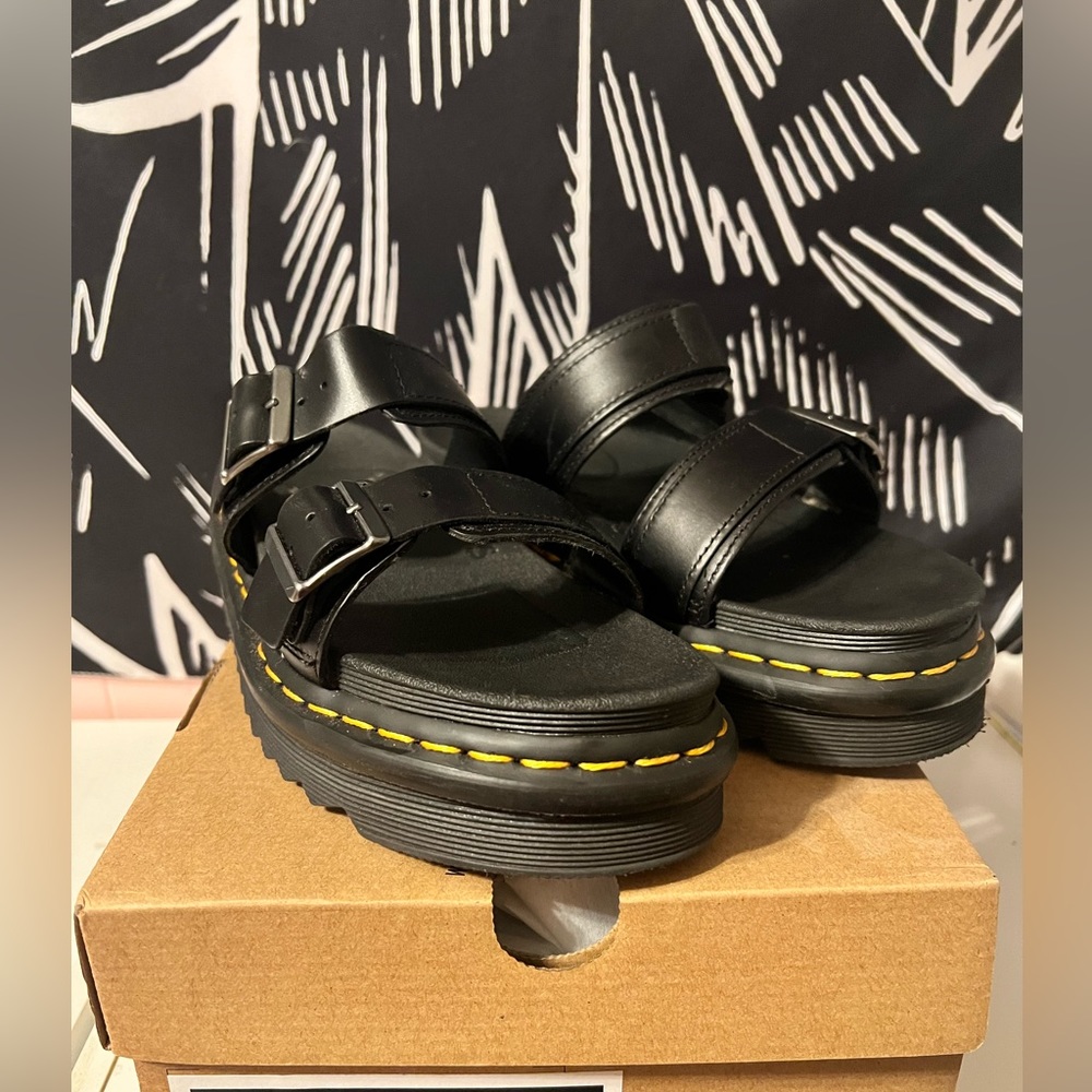 Dr. Martens Black Platform Myles Brando Slip On Sandal with Buckles Size 7